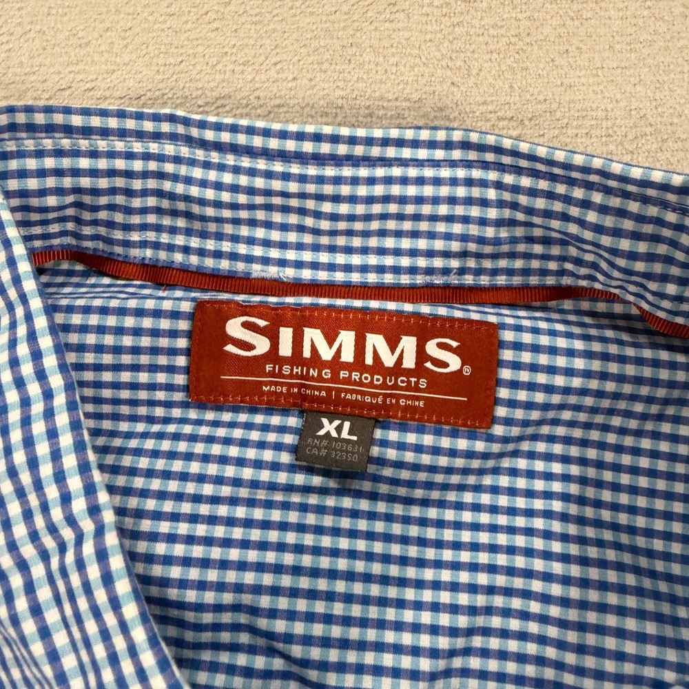 Simms Fishing Products Mens XL Blue Gingham Cotton Button Down Shirt Long Sleeve - Picture 3 of 9